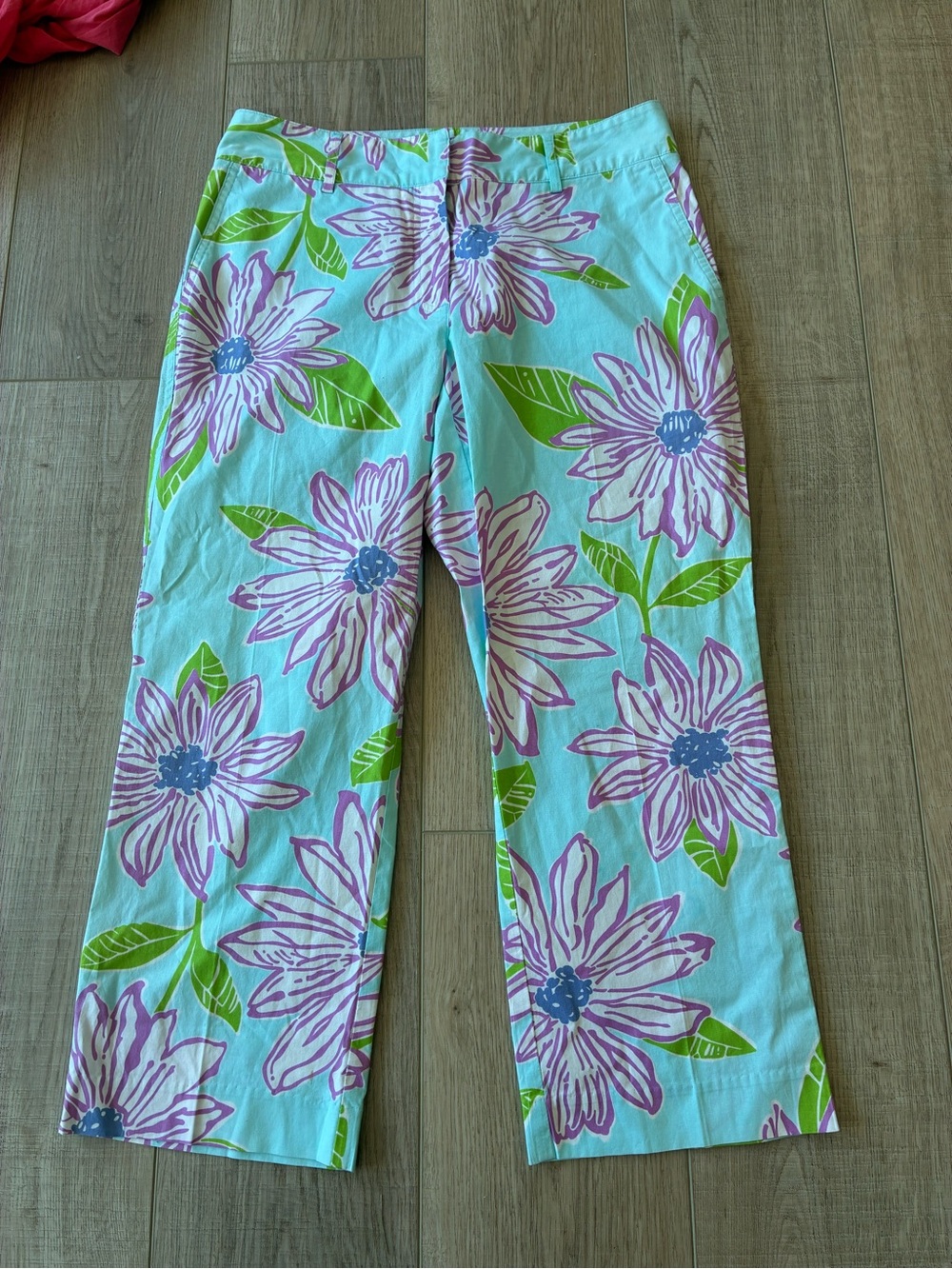 Lilly Pulitzer Floral Wide-Leg ankle crop Pants - turquoise Blue & Pink size 6